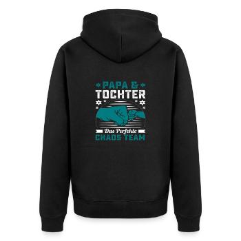 Papa & Tochter Das perfekte Chaos Team - Unisex Premium Bio Zip Hoodie - Schwarz - Hinten - Nico (187cm)