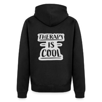 therapy is cool Quote - Unisex Premium Organic Zip Hoodie - black - Back - Nico (187cm)