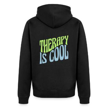 therapy is cool Quote - Unisex Premium Organic Zip Hoodie - black - Back - Nico (187cm)
