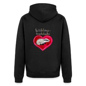 Lieblingsfrechdachs mit großem Herz - Unisex Premium Bio Zip Hoodie - Schwarz - Hinten - Nico (187cm)