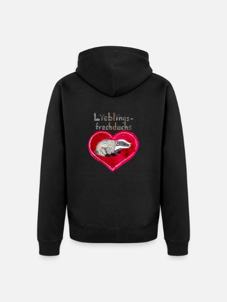 Lieblingsfrechdachs mit großem Herz - Unisex Premium Bio Zip Hoodie - Schwarz
