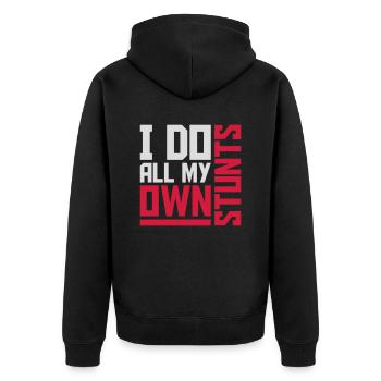 all my own stunts - Unisex Premium Bio Zip Hoodie - Schwarz - Hinten - Nico (187cm)