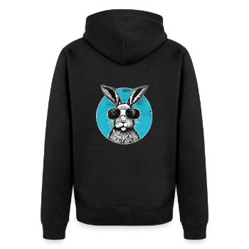Hase mit Brille auf der Nase - Unisex Premium Bio Zip Hoodie - Schwarz - Hinten - Nico (187cm)