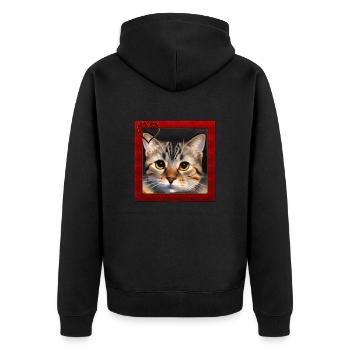 Katze im Rahmen 1 - Unisex Premium Bio Zip Hoodie - Schwarz - Hinten - Nico (187cm)