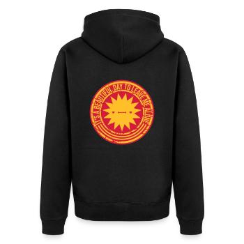 leave me alone day - Unisex Premium Organic Zip Hoodie - black - Back - Nico (187cm)