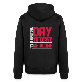 leave me alone day - Unisex Premium Organic Zip Hoodie - black - Back - Nico (187cm)