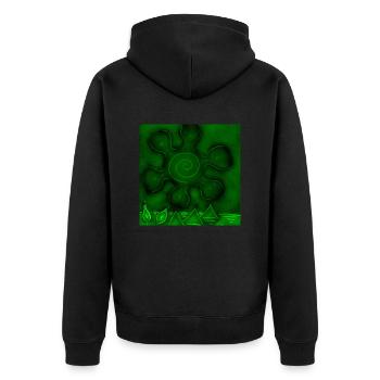 SONNE AUF GRÜNEN PYRAMIDEN - Unisex Premium Bio Zip Hoodie - Schwarz - Hinten - Nico (187cm)