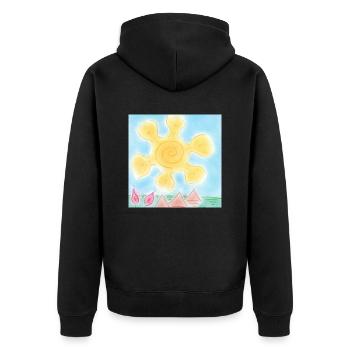SONNE AUF PYRAMIDEN - Unisex Premium Bio Zip Hoodie - Schwarz - Hinten - Nico (187cm)