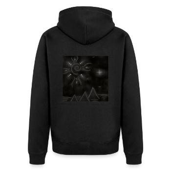 UMGEKEHRTE SONNE UND PYRAMIDEN - Unisex Premium Bio Zip Hoodie - Schwarz - Hinten - Nico (187cm)