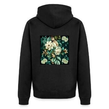 Vintage Flowery Design Floral 2 13 300 - Unisex Premium Bio Zip Hoodie - Schwarz - Hinten - Nico (187cm)