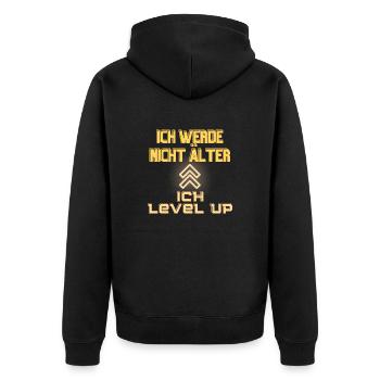 Ich werde nicht älter ich level up Gamer Spaß - Unisex Premium Bio Zip Hoodie - Schwarz - Hinten - Nico (187cm)