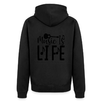 Music is Life - Unisex Premium Bio Zip Hoodie - Schwarz - Hinten - Nico (187cm)