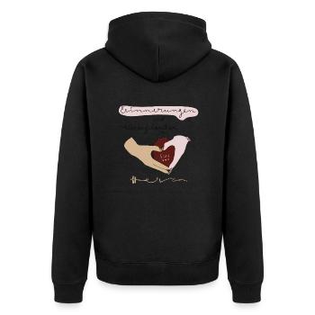 Erinnerungen sind Wärmflaschen fürs Herz rot - Unisex Premium Bio Zip Hoodie - Schwarz - Hinten - Nico (187cm)