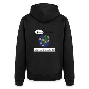 Adieu Verstand Hurra Gefühlswelt - Unisex Premium Bio Zip Hoodie - Schwarz - Hinten - Nico (187cm)