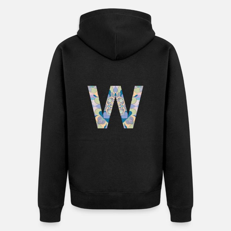 Lettre W en mandala - Veste à capuche bio Premium Unisexe - noir