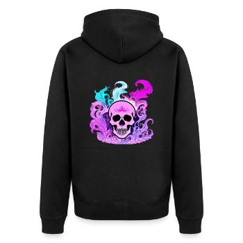 Fire Skull Smoke Pink Skeleton Flames 6 - Unisex Premium Organic Zip Hoodie - black - Back - Nico (187cm)