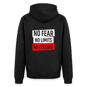 No Fear No Limits No Excuses - Unisex Premium Bio Zip Hoodie - Schwarz - Hinten - Nico (187cm)