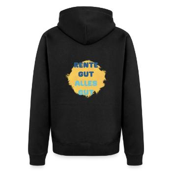 RENTE GUT ALLES GUT - Unisex Premium Bio Zip Hoodie - Schwarz - Hinten - Nico (187cm)