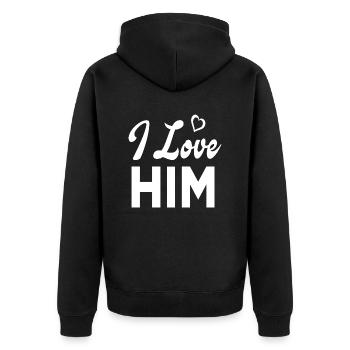 I Love Him - Unisex Premium Bio Zip Hoodie - Schwarz - Hinten - Nico (187cm)