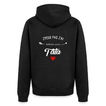 j'peux pas j'ai bêtises avec tata - Veste à capuche bio Premium Unisexe - noir - Dos - Nico (187cm)