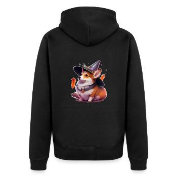 Corgi Herbal Witch - Unisex Premium Organic Zip Hoodie - black - Back - Nico (187cm)