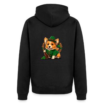 Leprechaun Corgi - Unisex Premium Organic Zip Hoodie - black - Back - Nico (187cm)