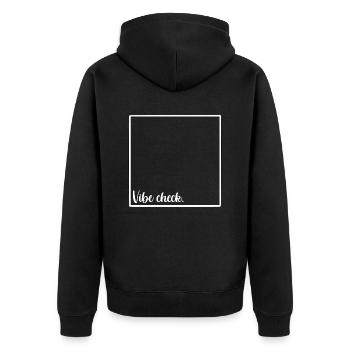 Vibe check - Unisex Premium Organic Zip Hoodie - black - Back - Nico (187cm)