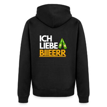 Ich liebe Bier - Unisex Premium Bio Zip Hoodie - Schwarz - Hinten - Nico (187cm)