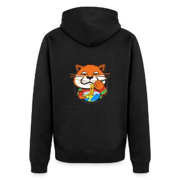 Zoz die Katze, die Nudeln frisst - Unisex Premium Bio Zip Hoodie - Schwarz - Hinten - Nico (187cm)