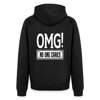 OMG! No One Cares - Unisex Premium Organic Zip Hoodie - black - Back - Nico (187cm)