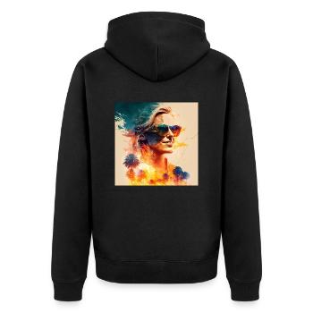 Eine Frau in der Sonne - Unisex Premium Bio Zip Hoodie - Schwarz - Hinten - Nico (187cm)