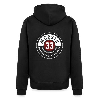 Mersin - Unisex Premium Bio Zip Hoodie - Schwarz - Hinten - Nico (187cm)