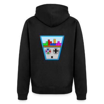 Retro Konsole - Unisex Premium Bio Zip Hoodie - Schwarz - Hinten - Nico (187cm)