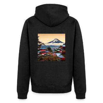 Mount Fuji in Digital Art - Unisex Premium Bio Zip Hoodie - Schwarz - Hinten - Nico (187cm)