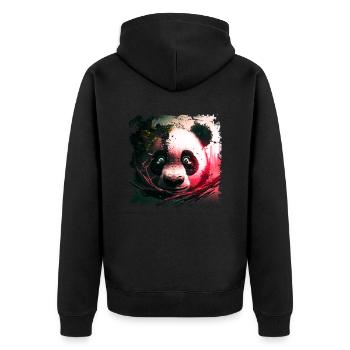 Panda Bär Kopf Closeup als Sci-Fi Illustration - Unisex Premium Bio Zip Hoodie - Schwarz - Hinten - Nico (187cm)