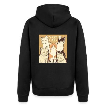 NASE CATY : THE FIVE COMPLICIT CATS - Unisex Premium Organic Zip Hoodie - black - Back - Nico (187cm)