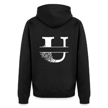 Personalized floral letter U - Unisex Premium Organic Zip Hoodie - black - Back - Nico (187cm)