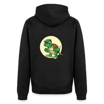 Lili die mürrische Schildkröte - Unisex Premium Bio Zip Hoodie - Schwarz - Hinten - Nico (187cm)