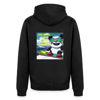Panda auf Snowboard Variante 1 Text - Unisex Premium Bio Zip Hoodie - Schwarz - Hinten - Nico (187cm)