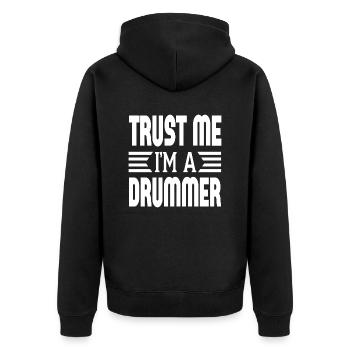 Trust Me I´m A Drummer - Unisex Premium Bio Zip Hoodie - Schwarz - Hinten - Nico (187cm)