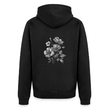 Schwarze Skizze von Wildblumen - Unisex Premium Bio Zip Hoodie - Schwarz - Hinten - Nico (187cm)