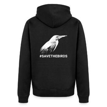 Wächter der Natur #Grünreiher #savethebirds - Unisex Premium Bio Zip Hoodie - Schwarz - Hinten - Nico (187cm)