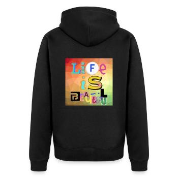 Das Leben ist schön - Unisex Premium Bio Zip Hoodie - Schwarz - Hinten - Nico (187cm)