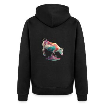 Lida die surrealistische Kuh - Unisex Premium Bio Zip Hoodie - Schwarz - Hinten - Nico (187cm)