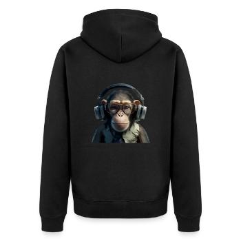 Maki the music lover monkey - Unisex Premium Organic Zip Hoodie - black - Back - Nico (187cm)