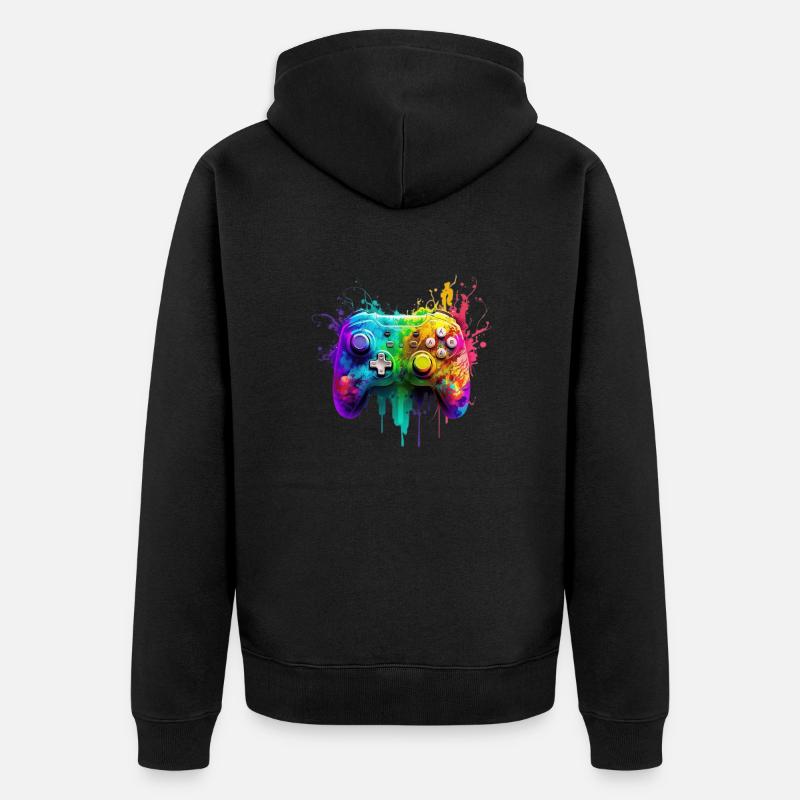 Neon Gaming Controller / Kontroller - Unisex Premium Bio Zip Hoodie - Schwarz