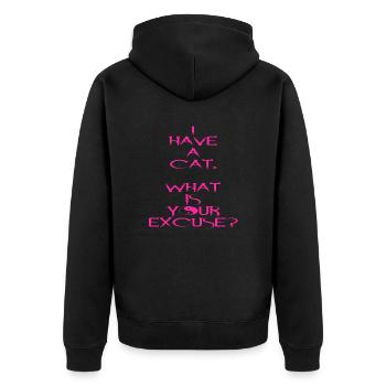 Ich habe eine Katze. Was ist Ihre Entschuldigung? - Unisex Premium Bio Zip Hoodie - Schwarz - Hinten - Nico (187cm)