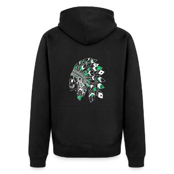 Totenkopf mit weißem und grünem indischen Kopfschmuck - Unisex Premium Bio Zip Hoodie - Schwarz - Hinten - Nico (187cm)