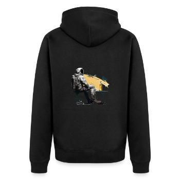 Astronaut chillt mit Bier coole Illustration - Unisex Premium Bio Zip Hoodie - Schwarz - Hinten - Nico (187cm)