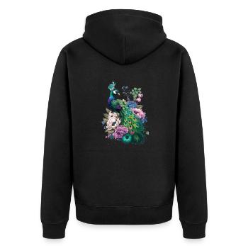 Wunderschöner Pfau Geschenk - Unisex Premium Bio Zip Hoodie - Schwarz - Hinten - Nico (187cm)